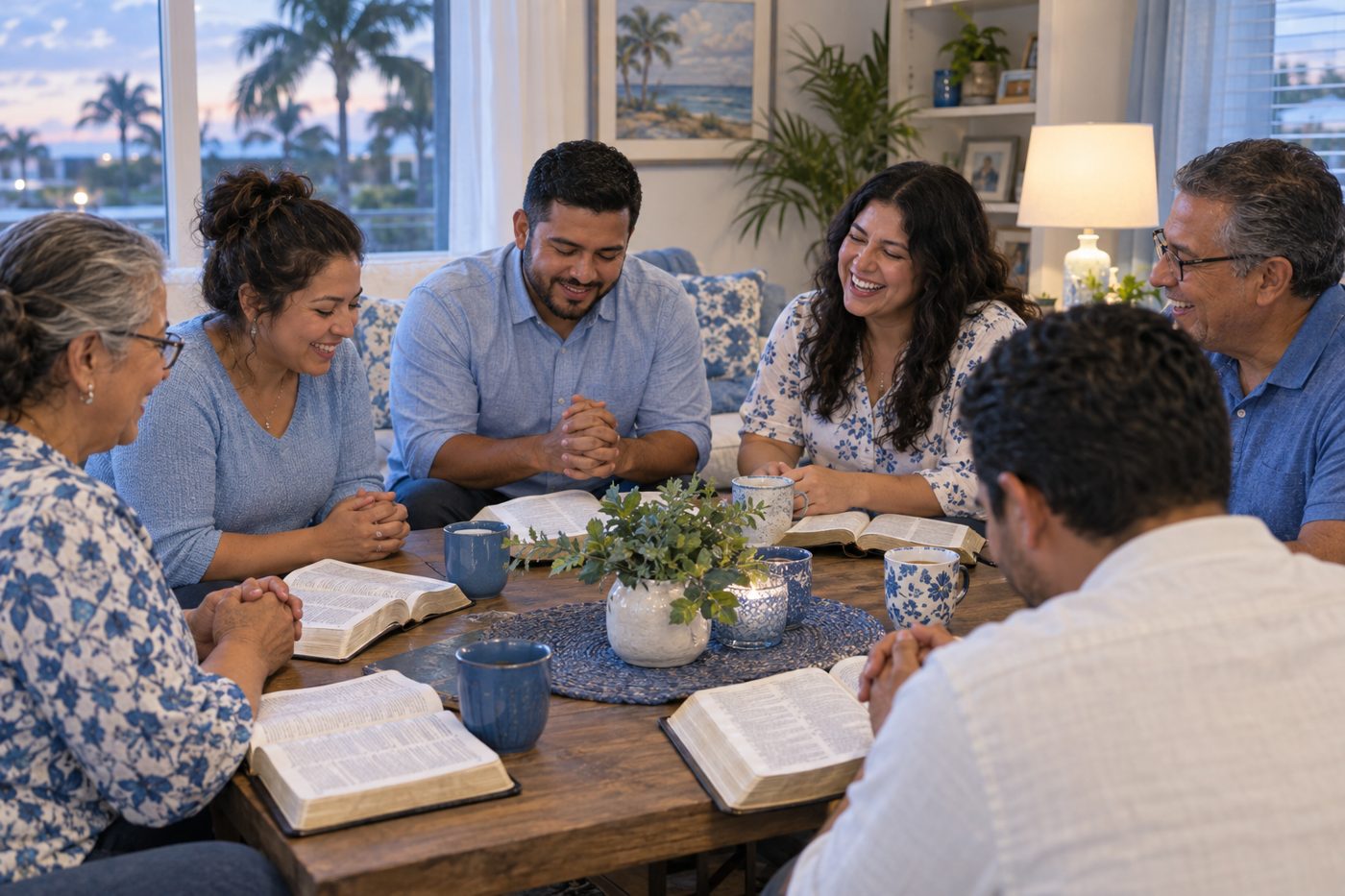 Grupo pequeño estudiando la Biblia en un hogar